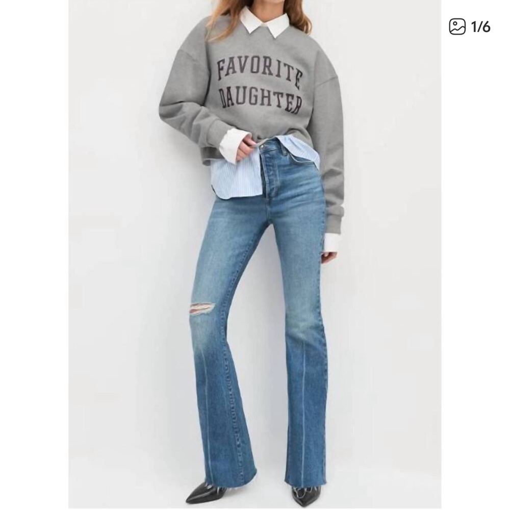 Favorite Daughter Cropped Crew Sweatshirt - Gray